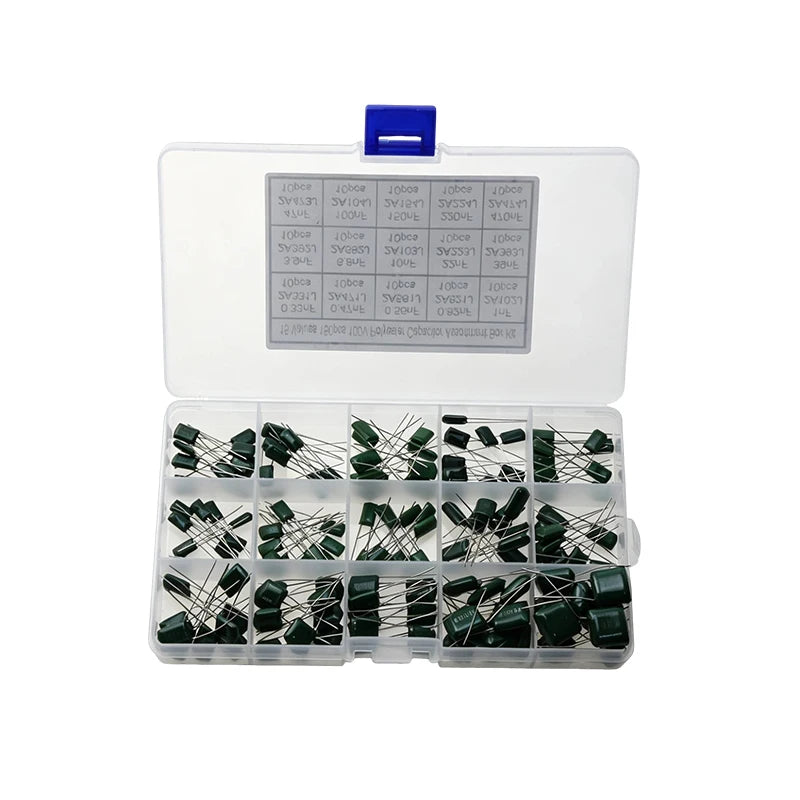 150Pcs 15 Values Polyester Film Capacitor Kit 2A331J 2A471J 2A102J 2A103J 2A223J 2A104J For DIY Soldering PCB Repair