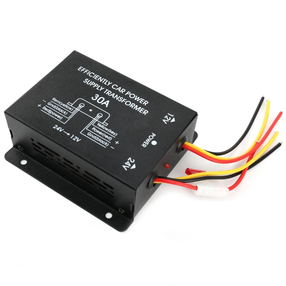 24V to 12V DC Converter 30A Car Power with Overload Protection High Efficiency for Truck Bus RV Step Down Inverter Power Supply