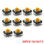 20PCS Tactile Push Button Switch Momentary 12*12*7.3MM Micro switch button with knob Yellow Green Red Kit 12x12x7.3
