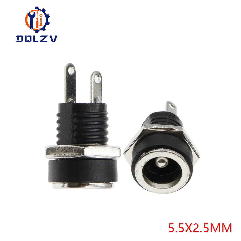 5.5X2.1/5.5X2.5MM DC Power Jack Socket Supply Female Panel Mount Connector Plug Adapter 2 Terminal Type DC Connector 5.5*1.35
