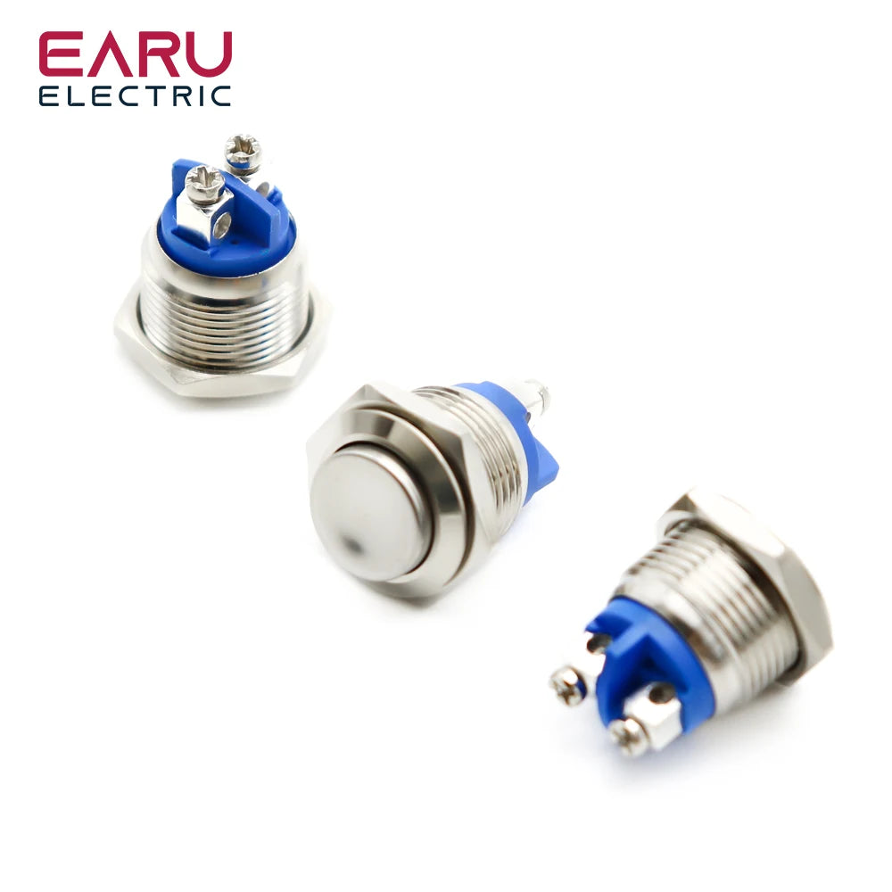 16/19mm 1NO 1NC Flat Head Waterproof Momentary Reset Metal Push Button Switch Screw Terminal Car Engine Doorbell PC Power Switch
