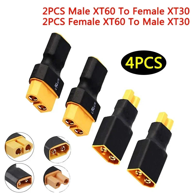 4Pcs XT60 to XT30 Plug Female Male Adapter Converter for FPV Drone RC Lipo NiMH Battery Charger ESC (2pcs Male XT60 to Female XT