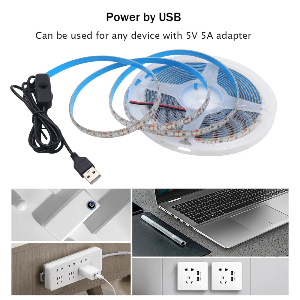 5V USB LED Strip Light 2835 Dimmable Touch Switch 60Led Backlight TV Flexible Tape Under Cabinet Light Night Lamp Warm White Red