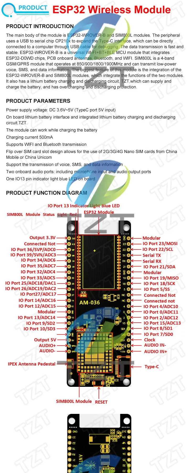 GREATZT TTGO T-Call V1.3 ESP32 Wireless Module SIM Antenna SIM Card SIM800L Module And GSM/GPRS Antenna for arduino