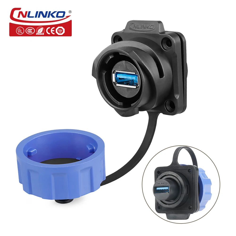 CNLINKO M24 USB 3.0 Panel Mount Waterproof Female Socket 1.8A IP68 5Gbps Data Connector Bayonet Lock for Industrial Automation