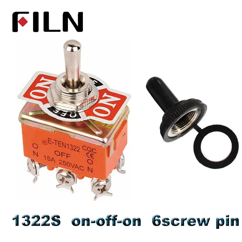 FILN 15A 250V Toggle Switches Miniature Thumb Lever on Off Electronics SPST SPDT DPDT Power Rocker Waterproof Cap