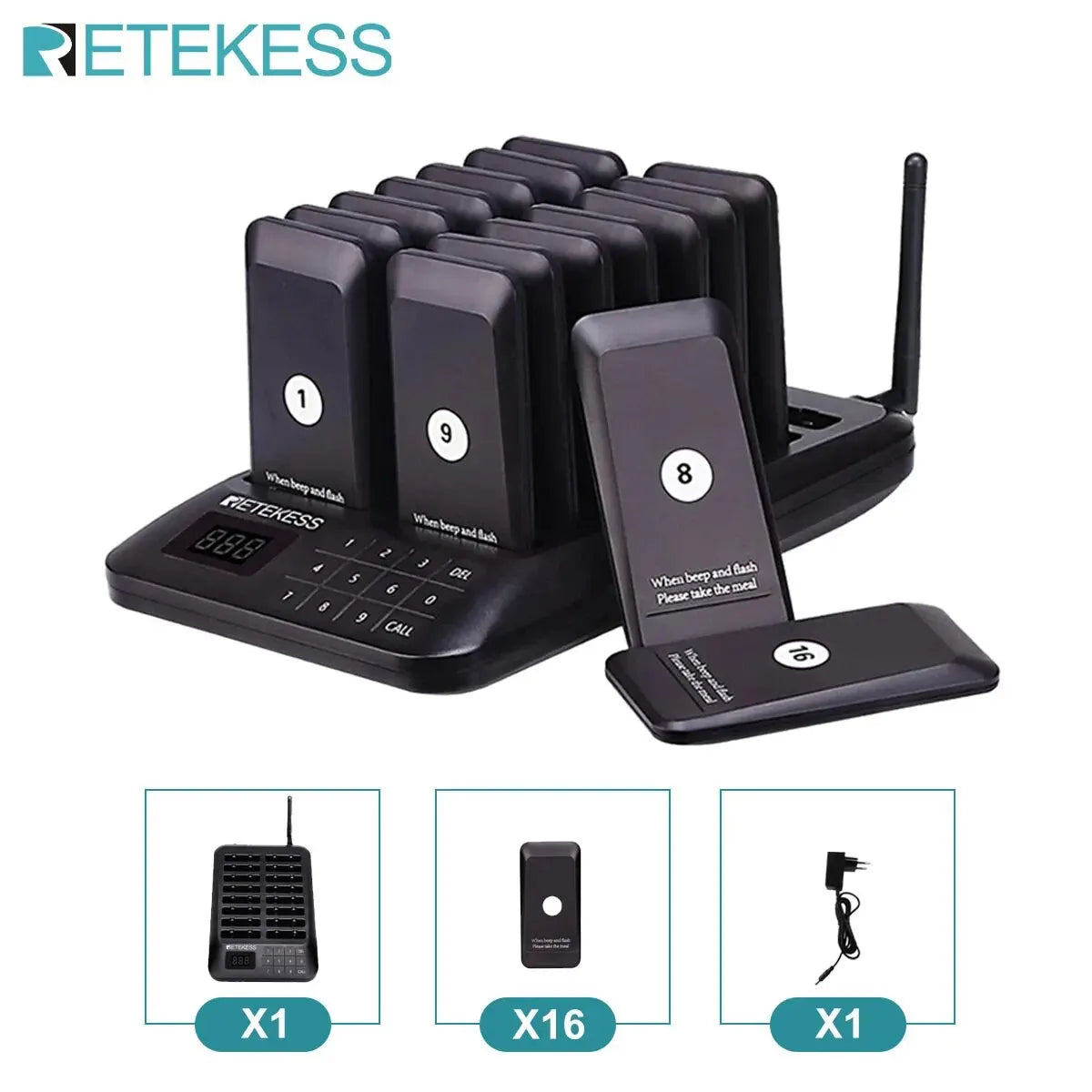 RETEKESS TD157 Wireless Calling System 16 Channel Buzzer Beeper Bell Receivers for Bar Cafe Food Truck Hotel Church