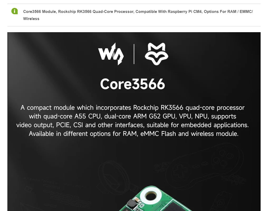 Luckfox Core3566 Module Rockchip RK3566 Quad-core Processor Compatible With Raspberry Pi CM4 Options For RAM / eMMC/ wireless