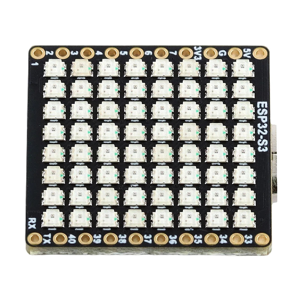 ESP32-S3-Matrix Development Board Module 8x8 RGB LED Matrix 6-Axis Gyroscope Sensor 4MB Flash 2MB PSRAM 2.4GHz WiFi BLE Type-C