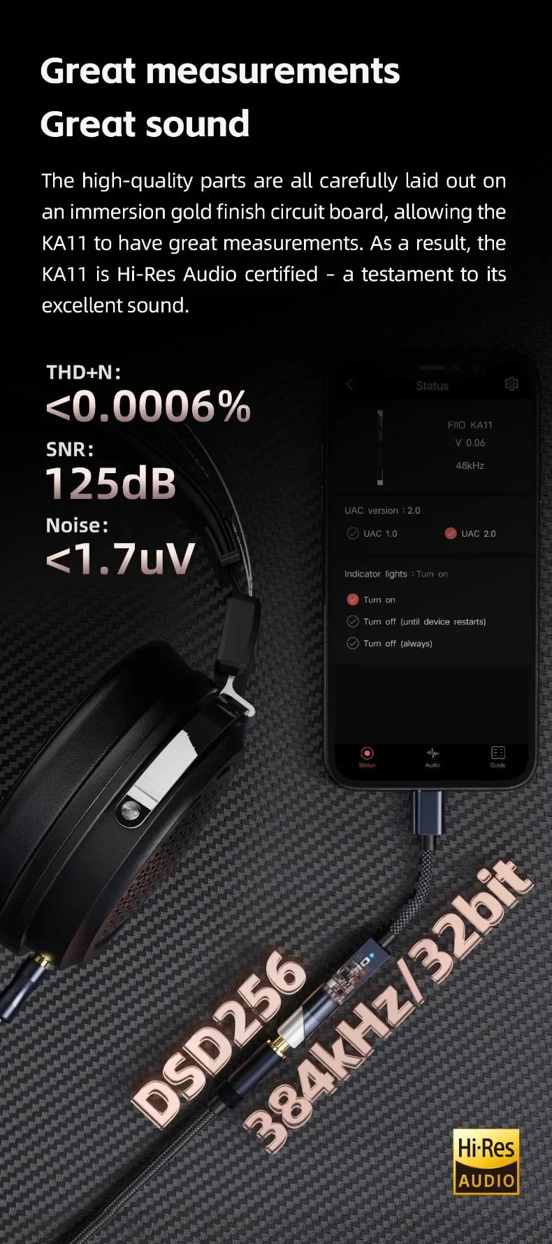 FiiO JadeAudio KA11 USB DAC AMP Hi-Res Audio Type-C to 3.5mm Adapter USB Dongle DAD256