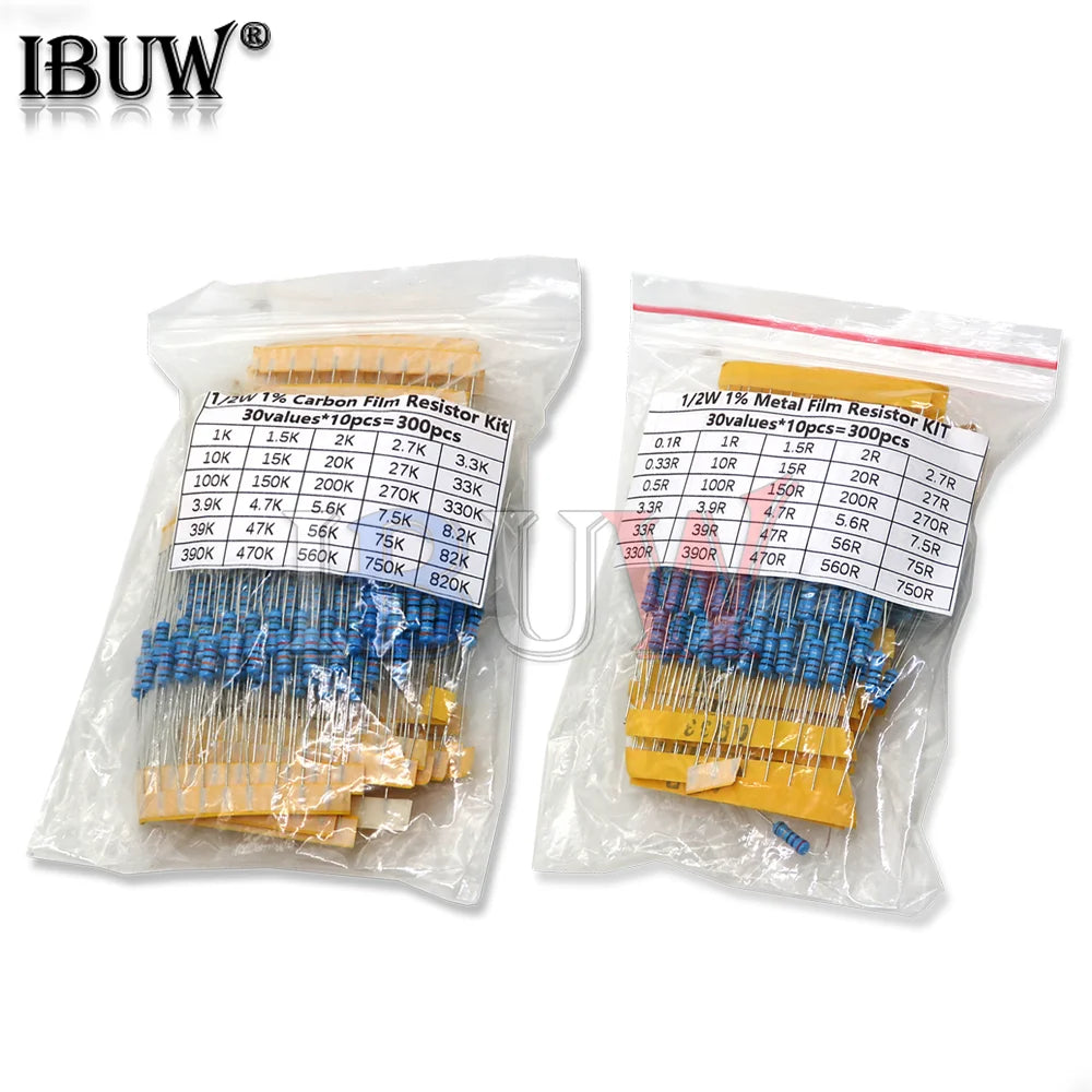 150PCS 300PCS 1/4W 1/2W 1W 2W 3W Resistance 1% Metal Film Resistor Assortment Kit Set 30Kinds Each 5/10PCS 1~750 1K~820K Ohm