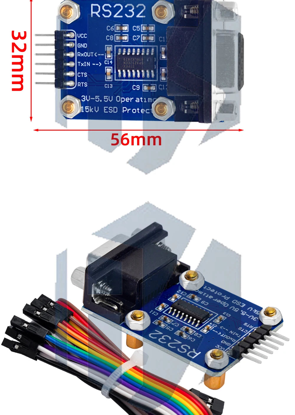 Bidirectional RS232-to-UART TTL Serial Converter Module - Male-Female Level Shifter for SP232 TTL Serial Port
