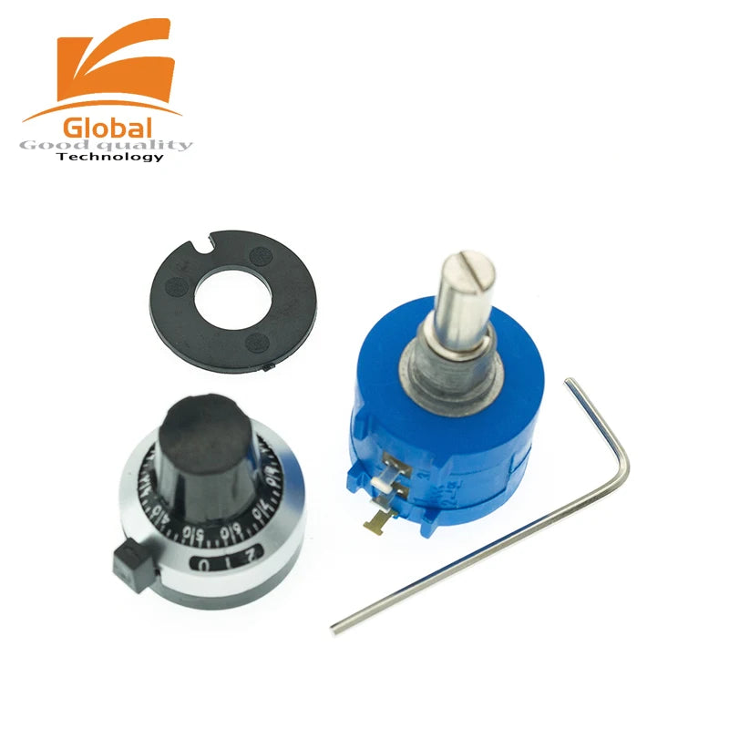 1set PLR 3590S Precision Multiturn Potentiometer Kit - 10 Ring Adjustable Resistor + Rotary Knob & Counting Dial