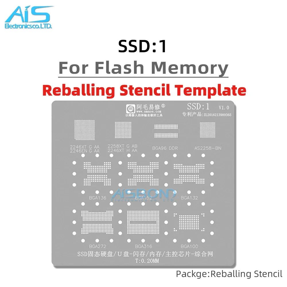Amaoe SSD1 BGA Reballing Stencil Template For SSD NAND DDR Memory IC BGA96 BGA136 BGA152 BGA132 BGA272 BGA316 BGA100 T=0.2MM