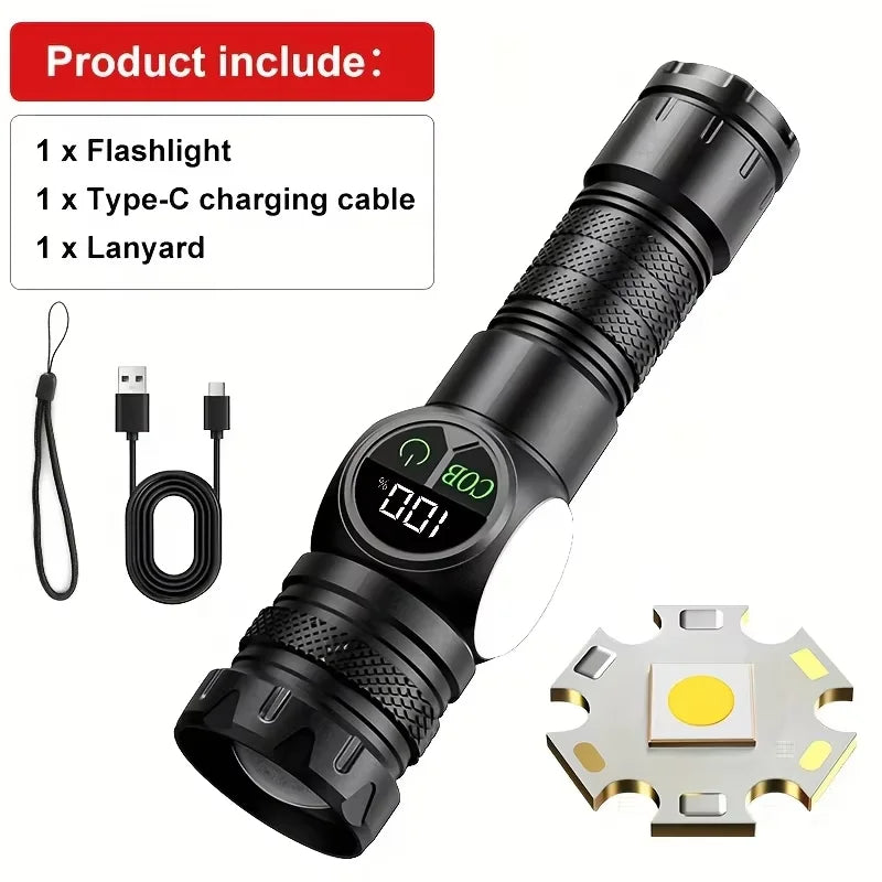 Magnetic USB Rechargeable LED Tactical Flashlight With COB Side Light Camping Fishing Torch