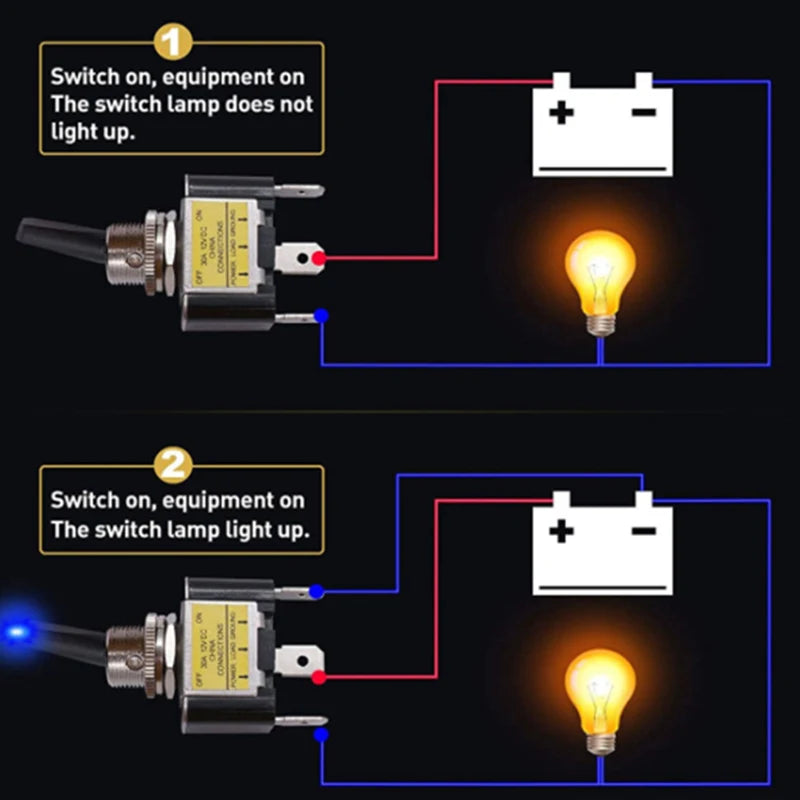 1PCS 30A 12V LED Toggle Switch Lighted Toggle Rocker Switch SPST ON Off 2 Position 3Pin For Automotive Car Aircraft