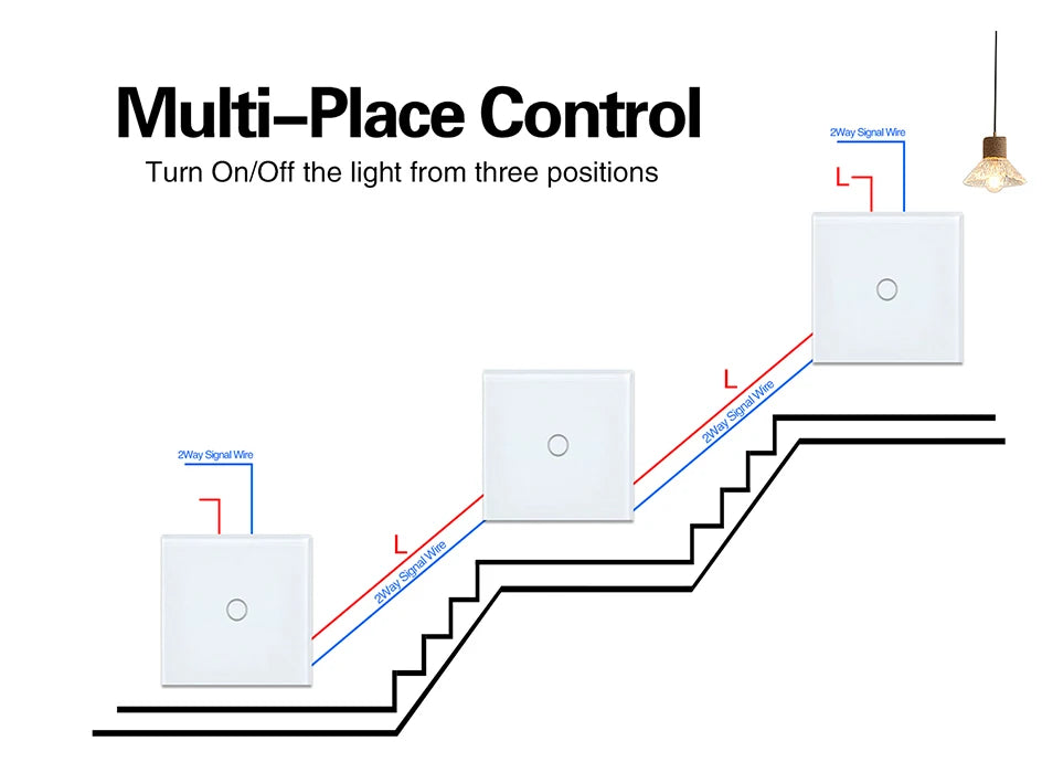 NYWP EU 86*86mm 1Gang 2Way Dual Touch Switch Tempered Glass Panel Stair Switch Bedroom Sensor Switches Cross No Need WI-FI