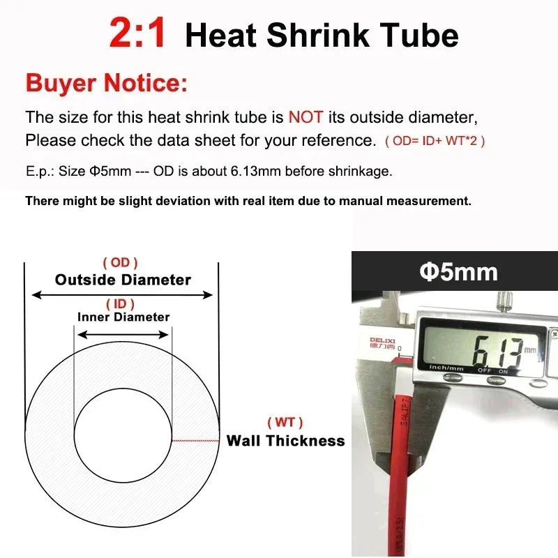 1M-25M 0.6mm~40mm Black Red Polyolefin Shrinking Assorted Heat Shrink Tube Cable Insulated SleeveTubing Wire Connector Protector
