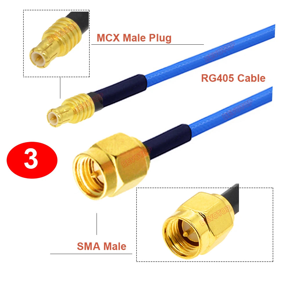 1PCS SMA to MCX RG405 Cable SMA/ RP-SMA Male Female to MCX Male Straight/Right Angle Plug 086 Pigtail 50Ω High Frequency Jumper