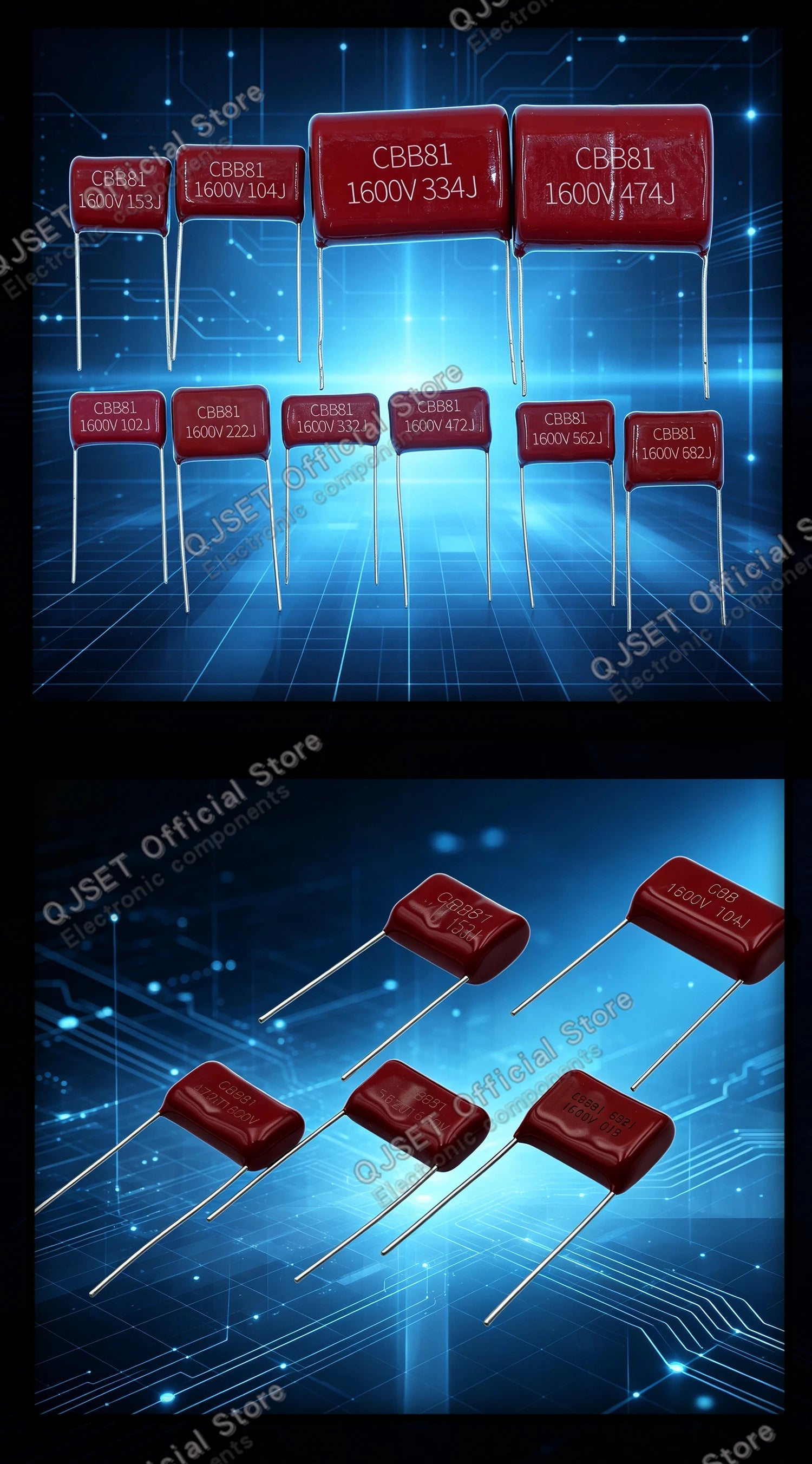 10Pcs CBB81 Metallized Polypropylene Film Capacitors High-Voltage 1.6 kV 1600 V 102j 104j 153 222 332 334 472 474 562 682J 0.1uf