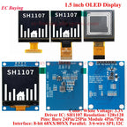 1.5 Inch OLED LCD White Display Module 1.5'' 128*128 Driver SH1107 COG I2C IIC SPI Serial Port 4PIN/7PIN Bare Screen 24PIN/25PIN