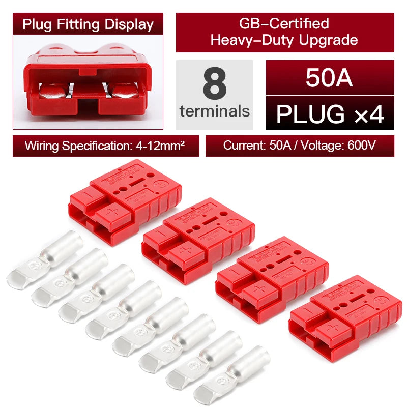 1/2/4PCS 50A Battery Power Connector Kit Quick Plug 600V Car Forklift Battery Charging Electrical Cable Wire Terminal Connectors
