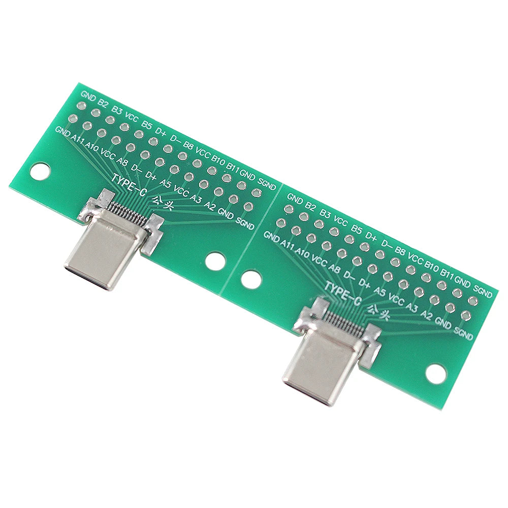 2PCS Type-C Male To Female Adapter Test Board Type-C Male/Female PCB Board 24Pin 2.54mm Connector Socket PCB Universal Converter