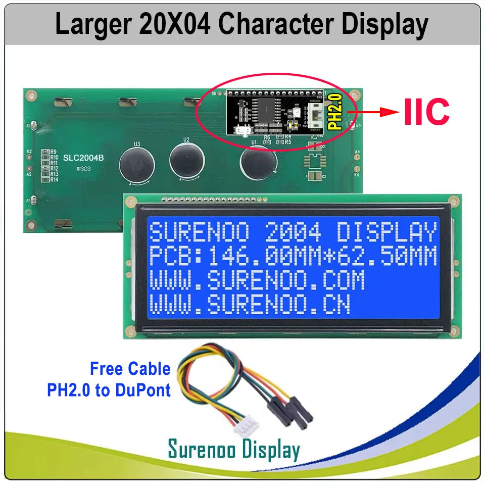Surenoo Larger 204 20X4 2004 Character LCD Module Display Screen LCM Blue Yellow Green FSTN White LED Backlight English Japanese