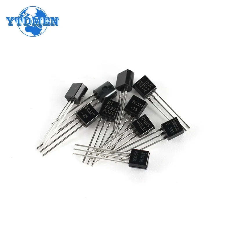 100PCS 2N2222 Transistor TO-92 2N2907 2N3904 2N3906 A1015 BC327 BC337 C1815 S8050 S8550 PNP NPN Transistors Kit