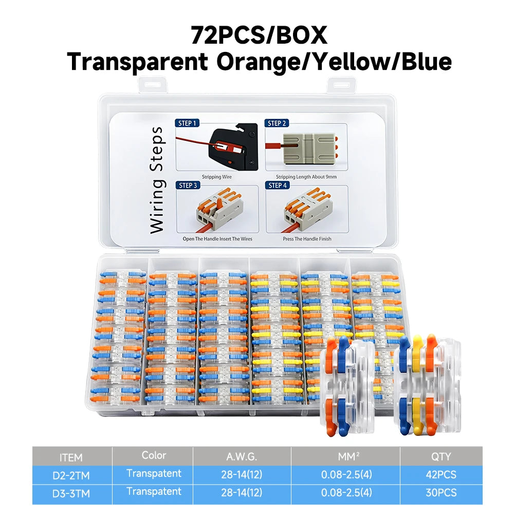 TOMZN Lever Wire Connectors 30/72 Pcs 2 Way 3 Way Quick Terminal Block, Push-in Tool-Free Reusable Splicing Wire Connector 32A