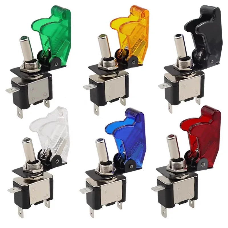Auto Car Boat Truck Illuminated Led Toggle Switch ON OFF With Safety Aircraft Flip Up Cover Guard 12V20A Transparent