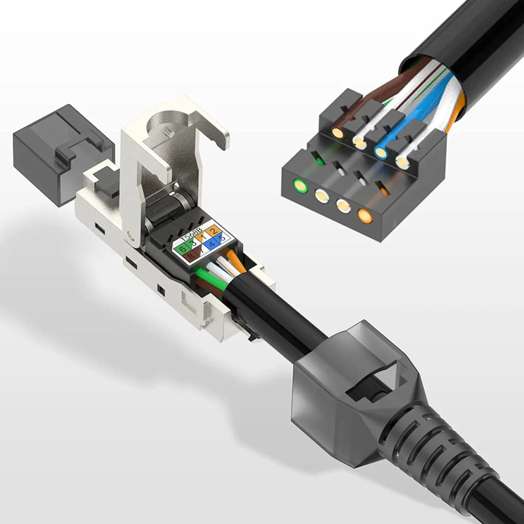 ZoeRax RJ45 CAT8 Cat7 CAT6A Connector Tool-Free, Toolless RJ45 Termination Plug Reusable Shielded for Ethernet Cables 10Gbps POE