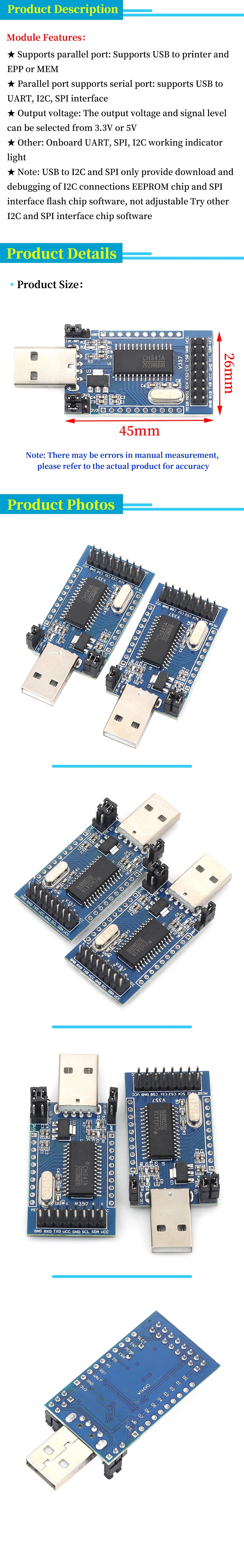 Liludin CH341A Multi-Function USB Adapter USB To UART I2C SPI TTL ISP EPP MEM Flash Programmer Debug Module