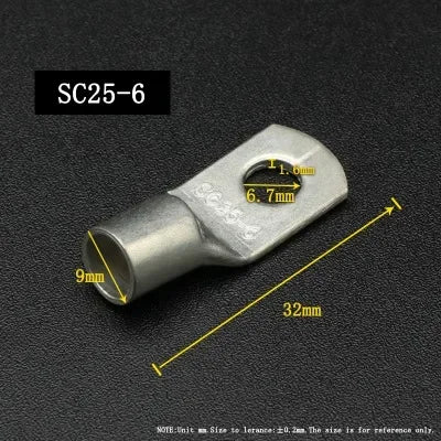 SC Type Wire Nose Terminal SC6 SC10 SC16 SC25 SC35 Bare Copper Battery Block Lugs Hole ID6/8/10/12mm Crimp Wire Connector