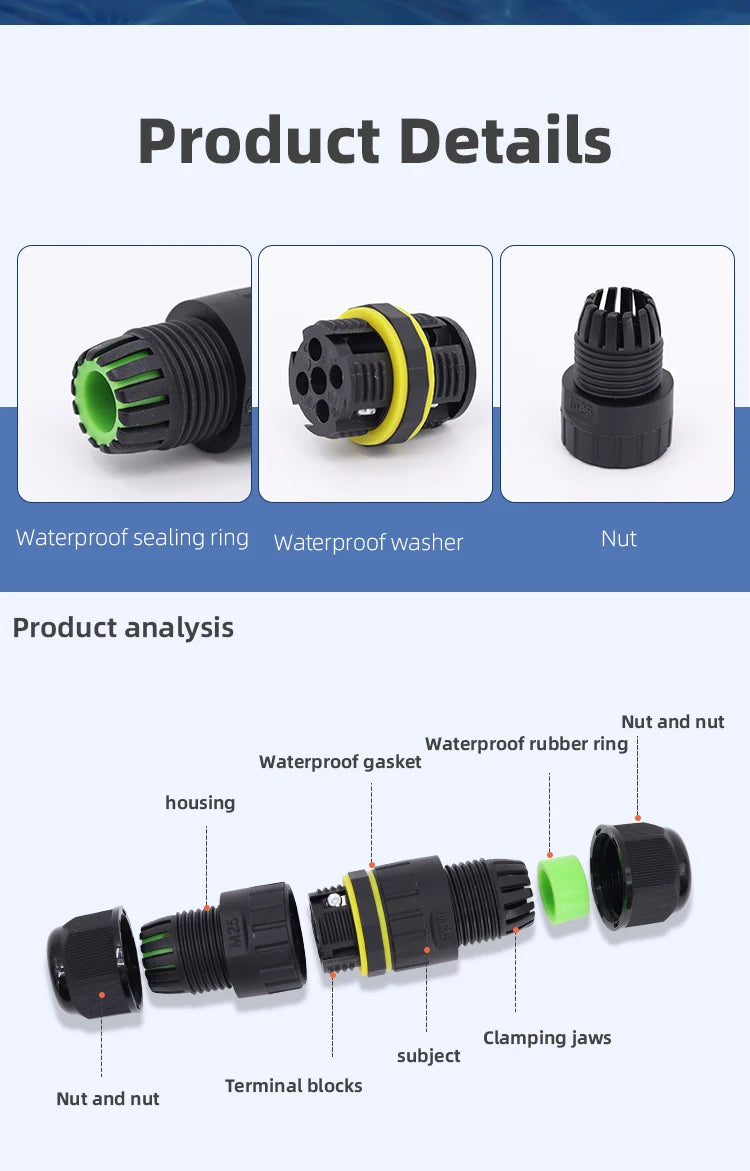 ip68 waterproof connector led connector2/3/4/5/6Pin Adapter terminal Outdoor rain proof of electric wireNo welding for screws