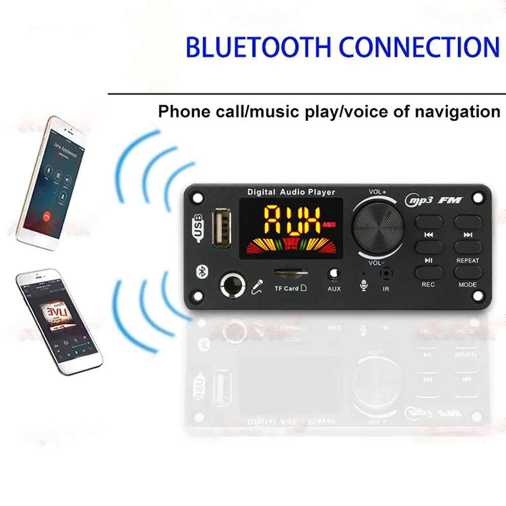 80W Bluetooth MP3 Decoder Board 2*40W Amplifier Audio Player 8V-24V DIY MP3 Player Car FM Radio Module TF/USB/Mic/Record Call