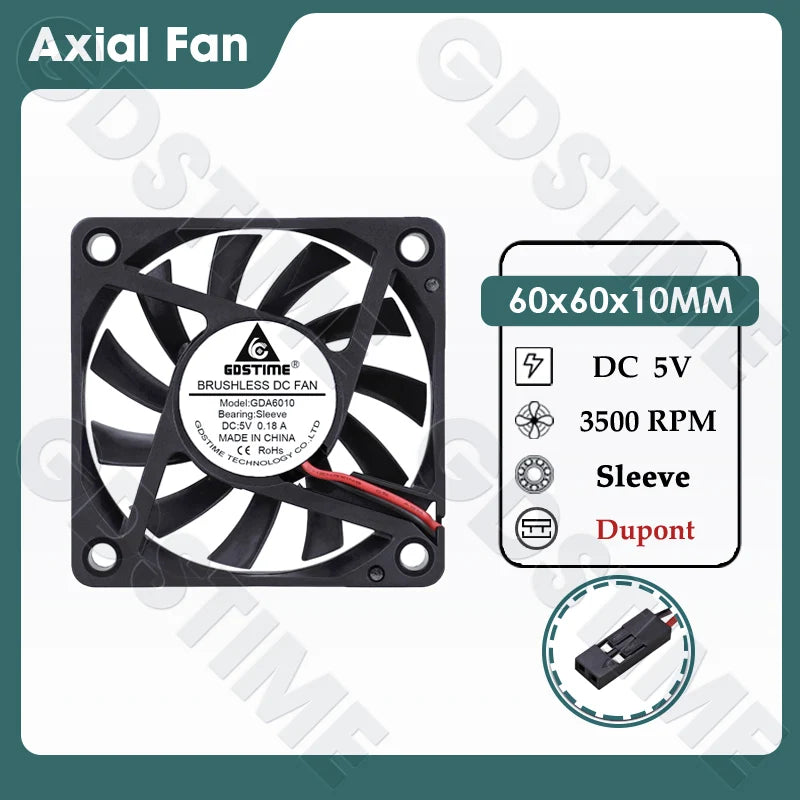Gdstime 60MM Fan 24V 12V 5V Cooler 60x60x10MM Axial Cooling Fan 6010 Dual Ball Brushless Dupont USB Fan for PC Case CPU Cooling