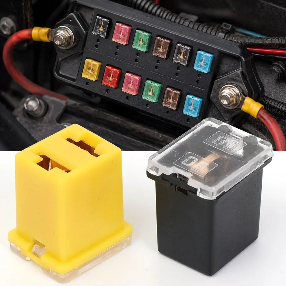 Car Mini Square Fuse 32V 20A-80A Slow Blow Copper Wire Overload Circuit Protection Insert for Car Truck RV Motorcycle Vehicle
