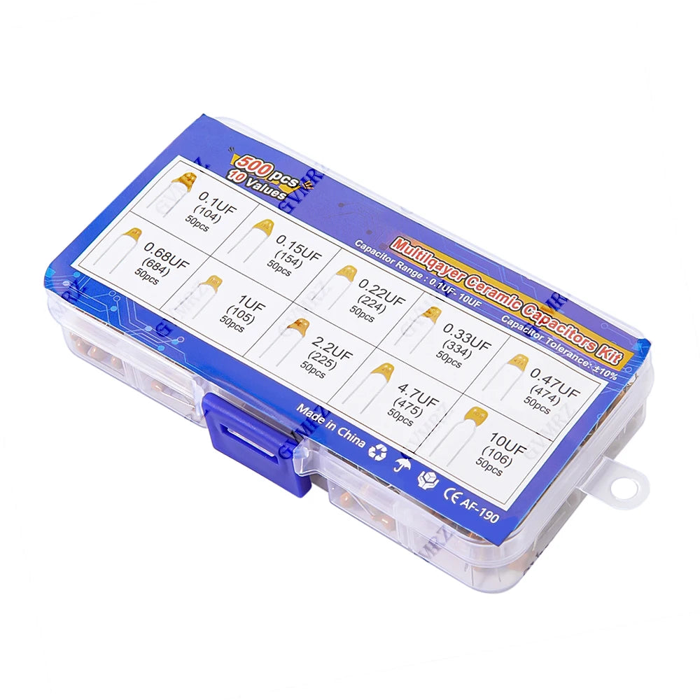 10Values 0.15UF 0..22UF 0.33UF monolithic ceramic capacitor 0.1UF-10UF kit  0.47UF 0.68UF 1UF 2.2UF 4.7UF each 50PCS