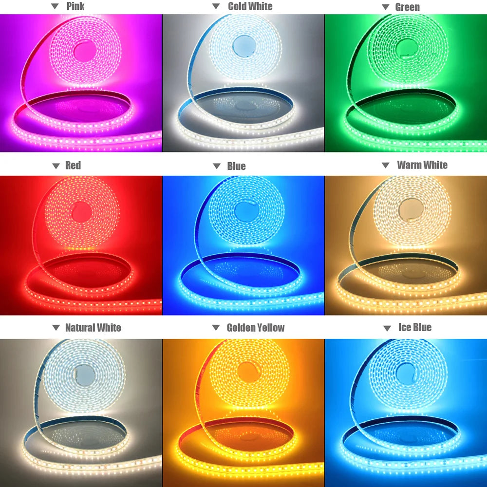 12V 24V 5m 10m 20m LED Strip Light IP68 Waterproof 2835 9 Colors Flexible Tape with 2pin Wire 120LED/m Bright Ribbon 0.5m 1m 2m