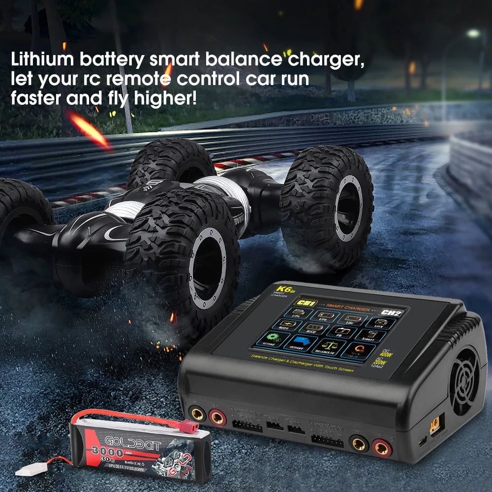 HTRC K6 Pro Lipo Charger Touch DC 400W AC 200W 12Ax2 RC Charger Discharger For LiPo LiHV LiFe Lilon NiCd NiMh Pb Battery Balance