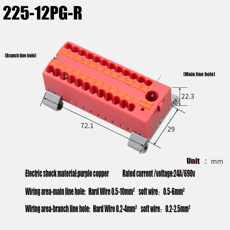 1PC 225 Series Fixed Modular Wire Connectors Compact Splicing Lighting Push-in Multi Link Terminal Block 1 In Multiple Out