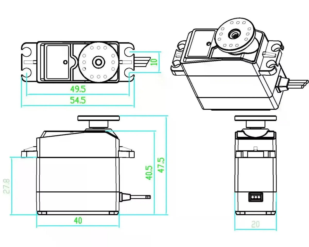 DIYmall 4 Sets RDS3225 25KG Digital Servo 6V Full Metal Gear 180/ 270 Degree Double-shaft Waterproof IP66 Robotic Servo Motor