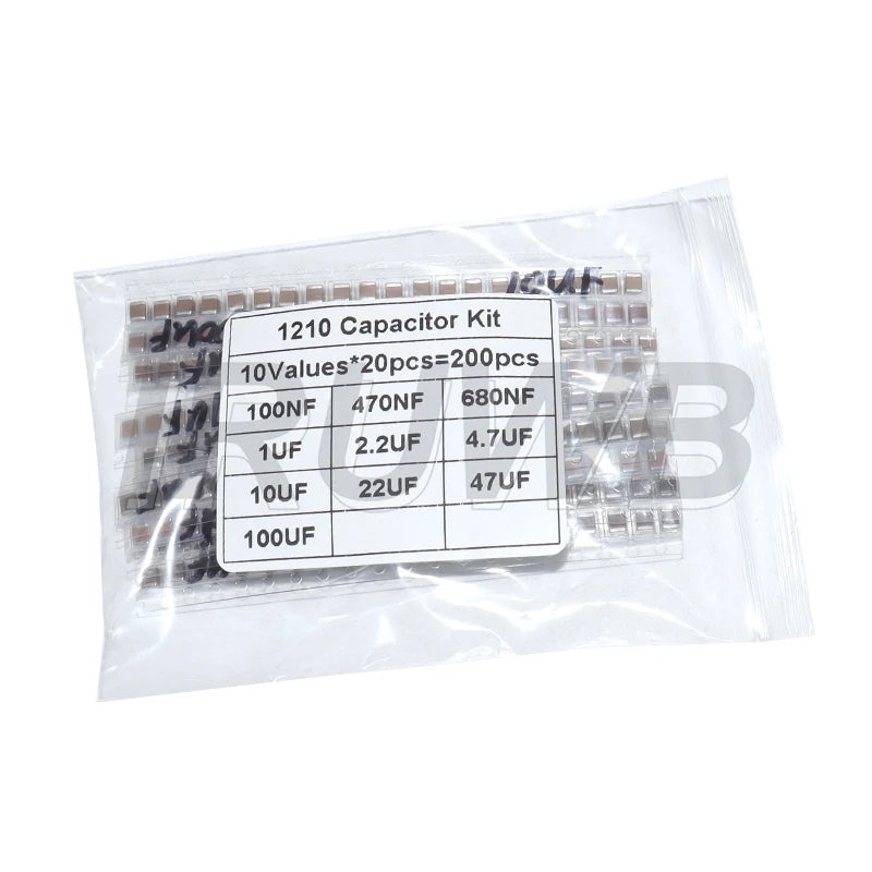 200PCS 0.1UF ~ 100UF 10 Kinds*20pcs Capacitors Pack 0.1UF 0.47UF 0.68UF 1UF 2.2UF 10UF 100UF Capacitor SMD 1210