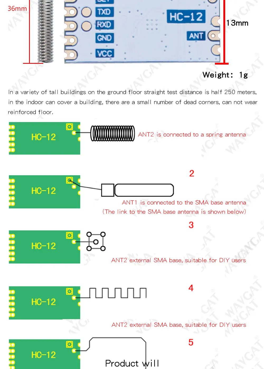 LIZAO HC-12 SI4463 433MHz Wireless Serial Module, 1000m Communication, Serial Alternative for Bluetooth Home IoT Automation