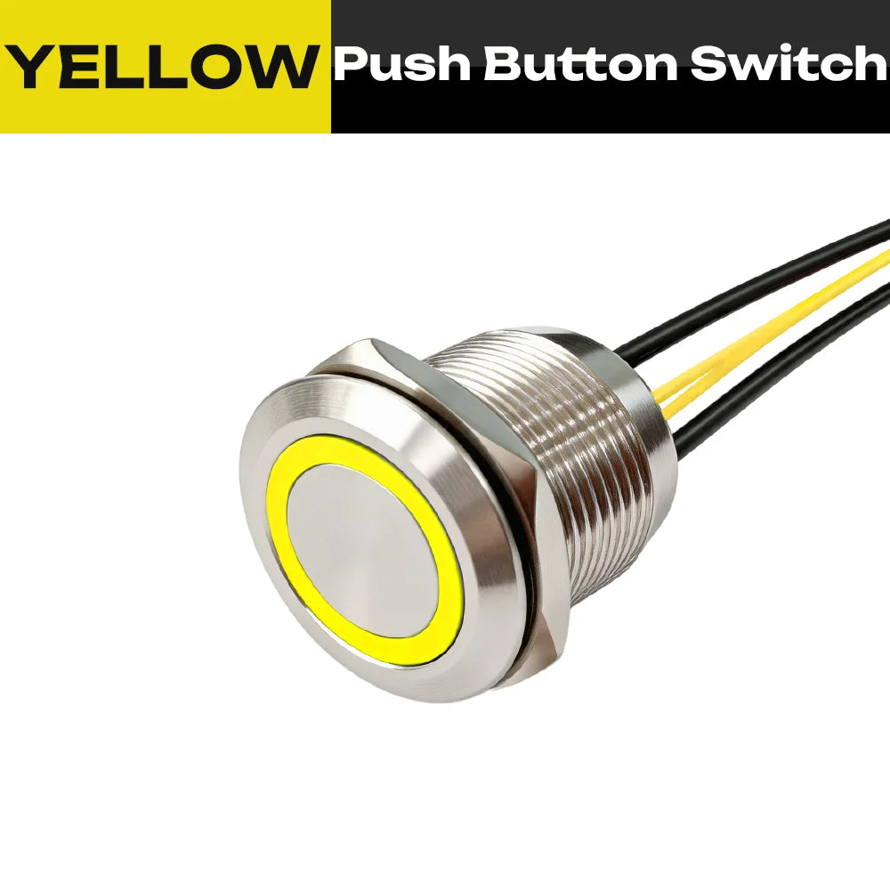FILN 22mm 20A Waterproof Metal Push Button Switch Ring LED Lighted Pre-Wired High Current Power Switch Lamp for Car Boat Marine