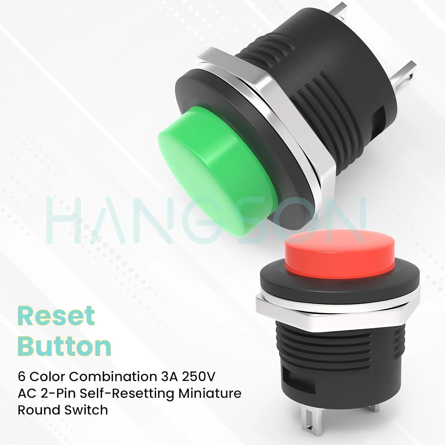 6Pcs R13-507 Momentary Push Button 2 Pin Self-Resetting Mini No Lock Round SPST 1NO Switch 3A 250V AC/6A 125V AC Button Assorted