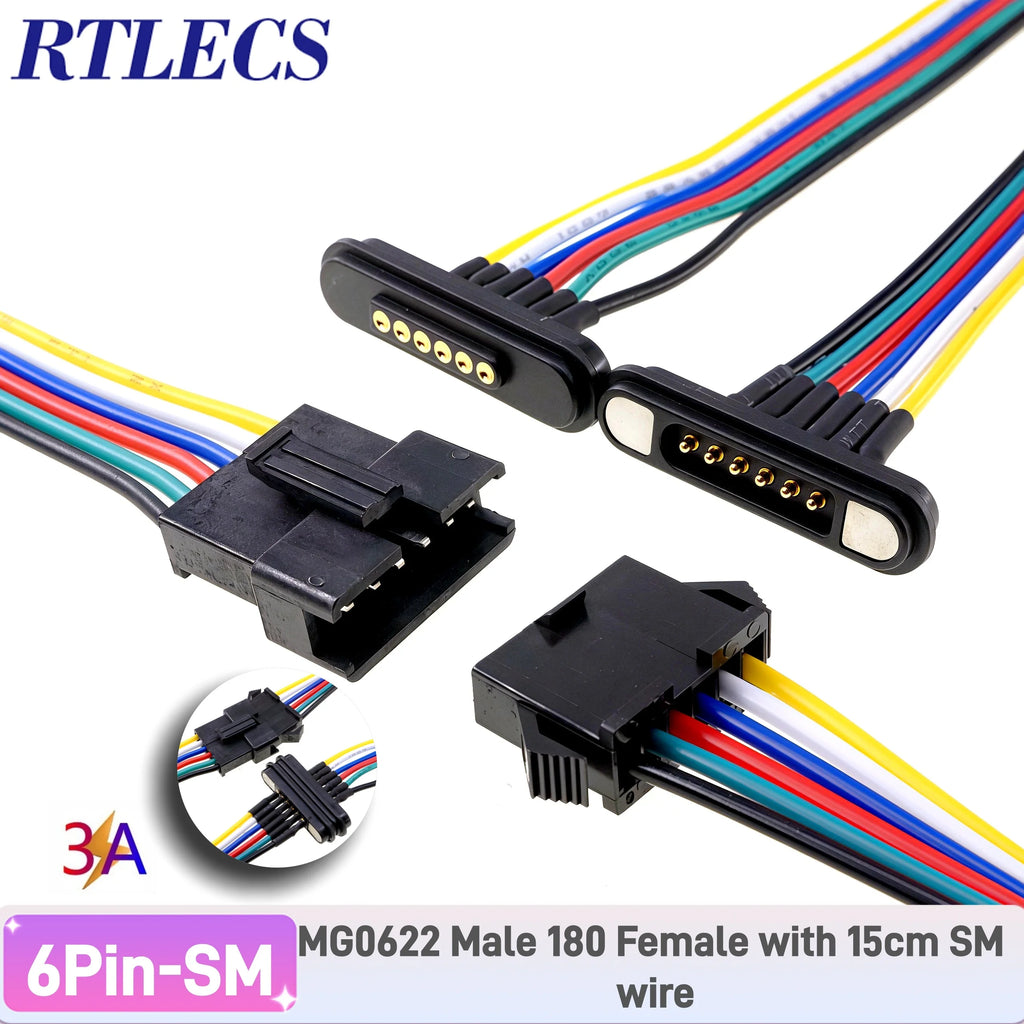 3A Magnetic Spring Loaded Pogo Pin Connector 24VDC LED Snap-on JST SM JR Servo Extended Cable 5/6/7/8/9 Pin Male Female Blind
