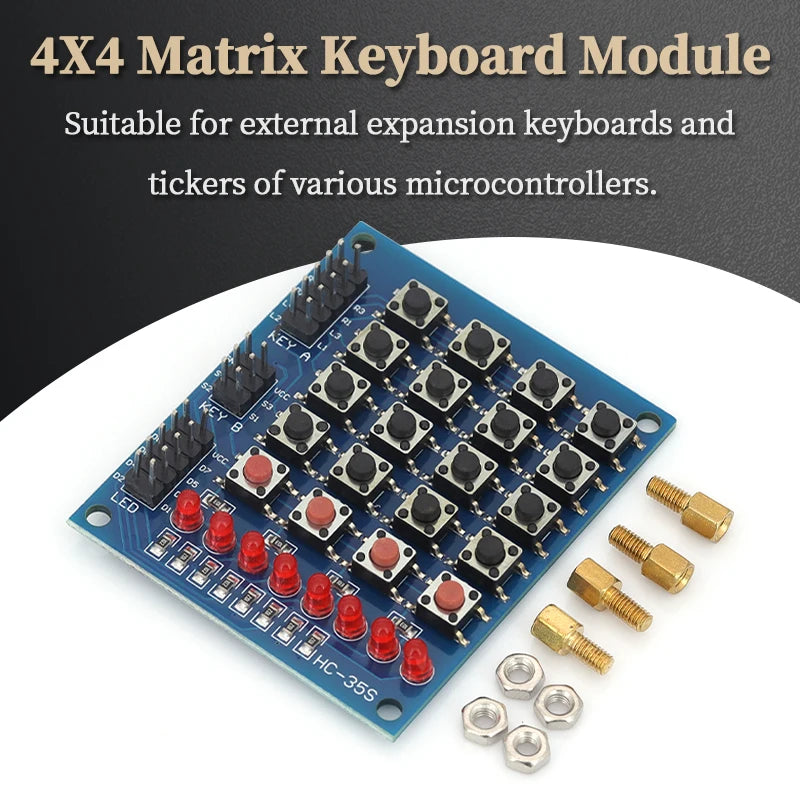 Liludin 4x4 Matrix Keyboard 16 Key Push Button Keypad Module 8 LEDs DIY Kit for Arduino