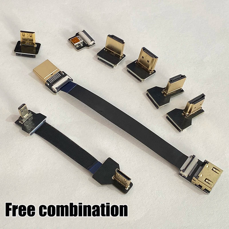 1PCS Ribbon FPV HDMI-Compatible Connector Flexible Flat Cable Raspberry Pi 4 Micro HDMI to HDMI/Mini HDMI Female 90 Degree FFC